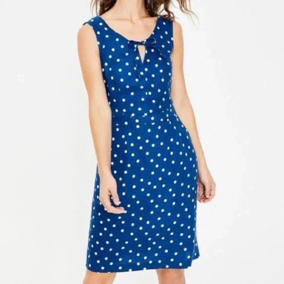 Boden Blue Polka Dot Rae Linen Dress Size 8 Tall Long - Picture 10 of 10